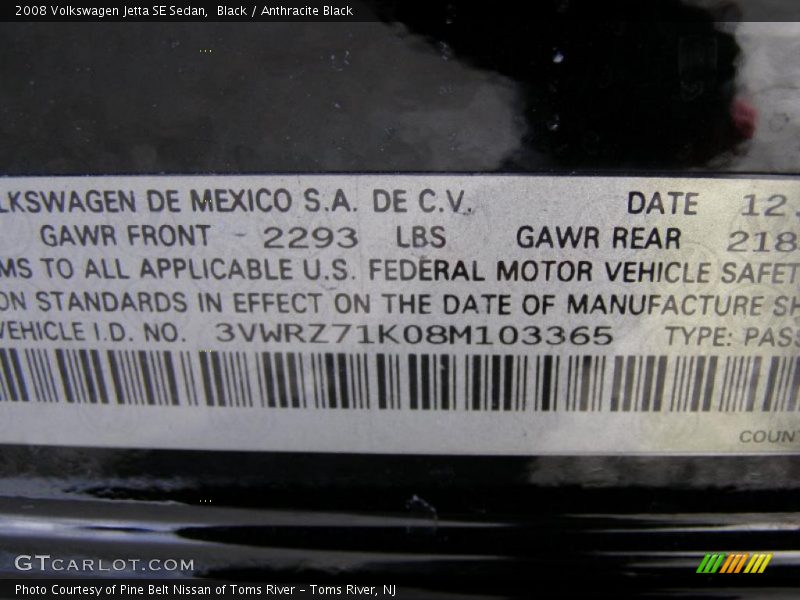 Black / Anthracite Black 2008 Volkswagen Jetta SE Sedan