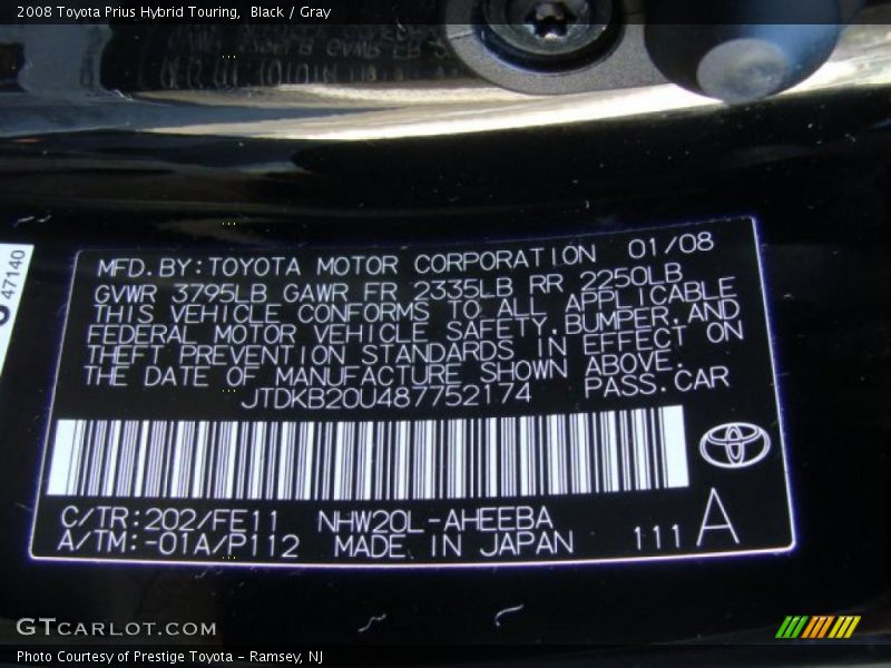 Black / Gray 2008 Toyota Prius Hybrid Touring