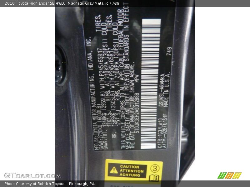 Magnetic Gray Metallic / Ash 2010 Toyota Highlander SE 4WD