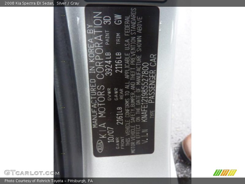 Silver / Gray 2008 Kia Spectra EX Sedan