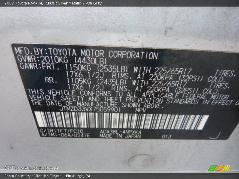 Classic Silver Metallic / Ash Gray 2007 Toyota RAV4 I4