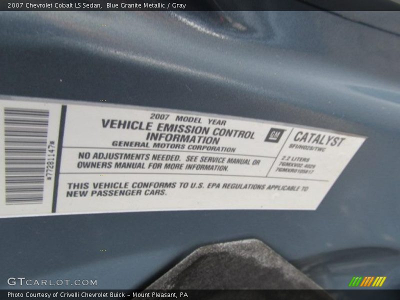 Blue Granite Metallic / Gray 2007 Chevrolet Cobalt LS Sedan