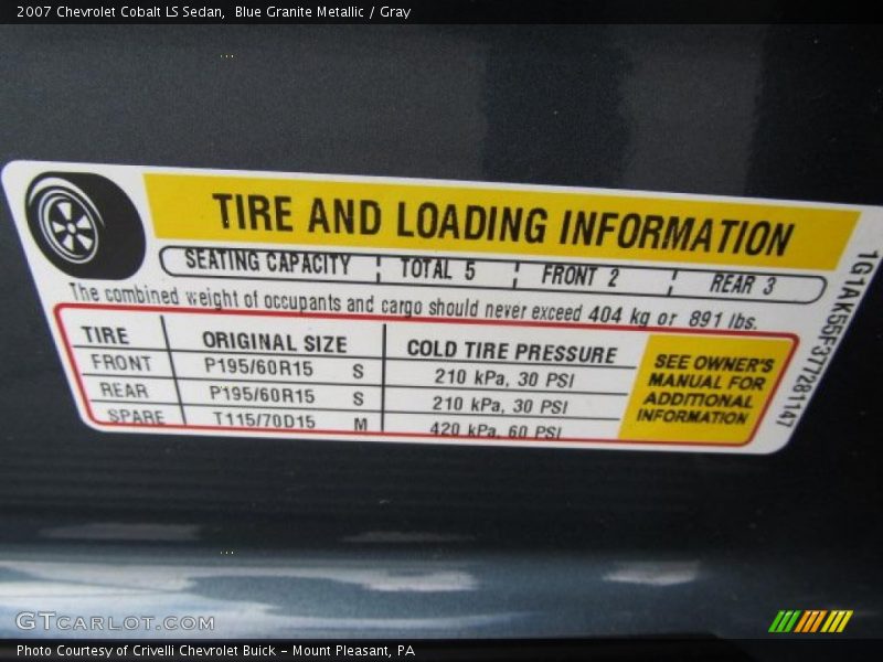 Blue Granite Metallic / Gray 2007 Chevrolet Cobalt LS Sedan