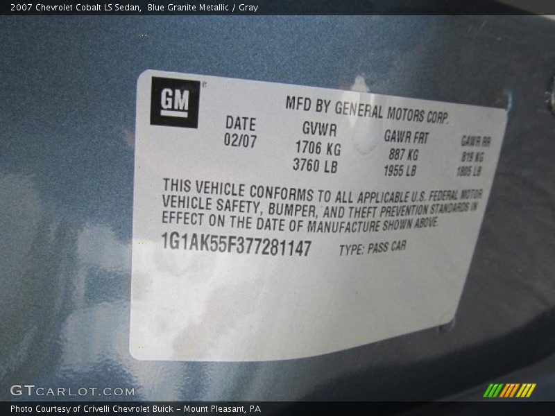 Blue Granite Metallic / Gray 2007 Chevrolet Cobalt LS Sedan