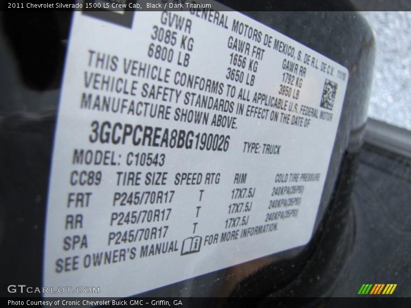Info Tag of 2011 Silverado 1500 LS Crew Cab