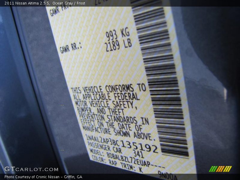 Ocean Gray / Frost 2011 Nissan Altima 2.5 S