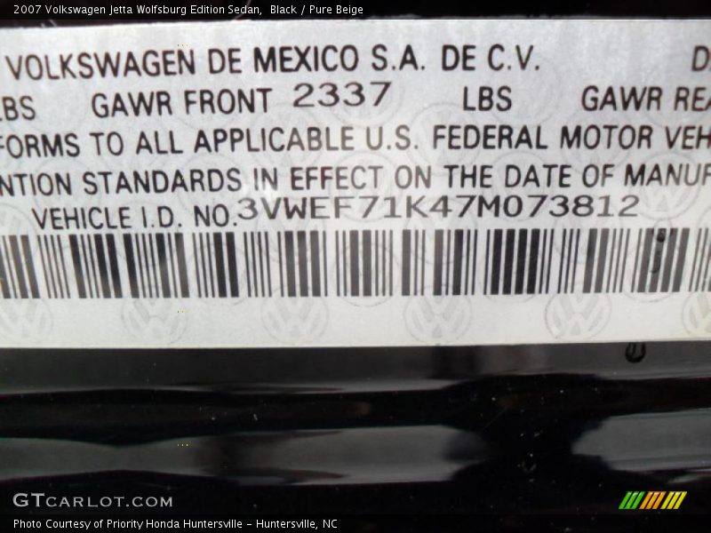 Black / Pure Beige 2007 Volkswagen Jetta Wolfsburg Edition Sedan