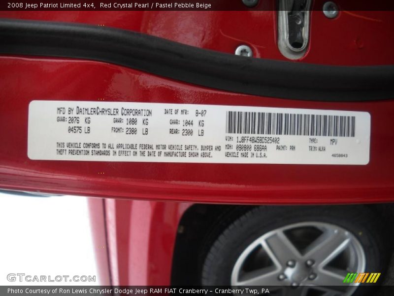 2008 Patriot Limited 4x4 Red Crystal Pearl Color Code PRH