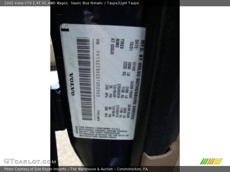 Nautic Blue Metallic / Taupe/Light Taupe 2002 Volvo V70 2.4T XC AWD Wagon