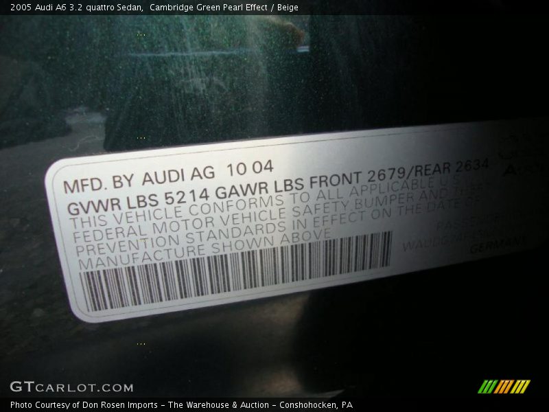 Cambridge Green Pearl Effect / Beige 2005 Audi A6 3.2 quattro Sedan