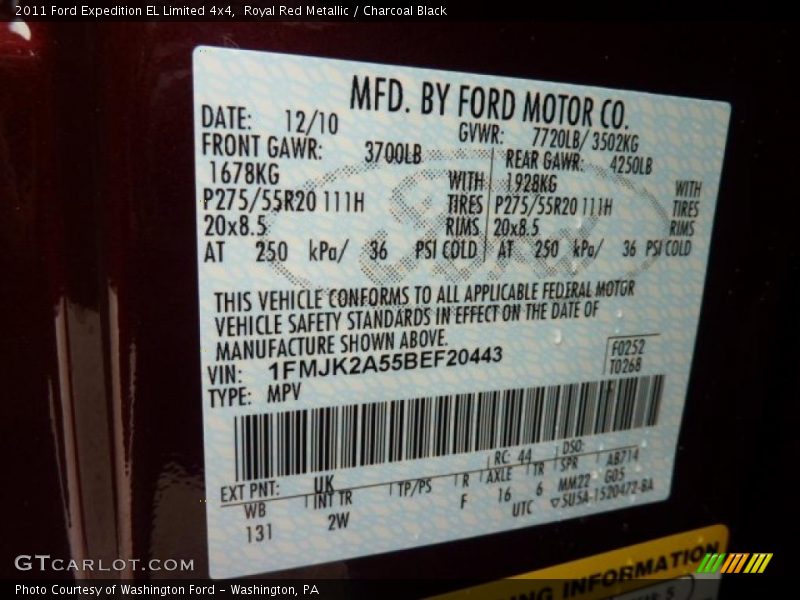 2011 Expedition EL Limited 4x4 Royal Red Metallic Color Code UK