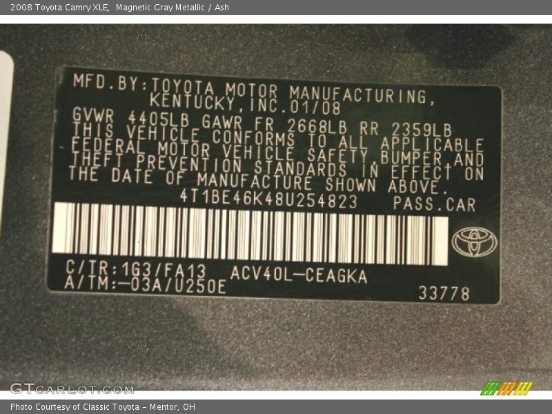 Magnetic Gray Metallic / Ash 2008 Toyota Camry XLE