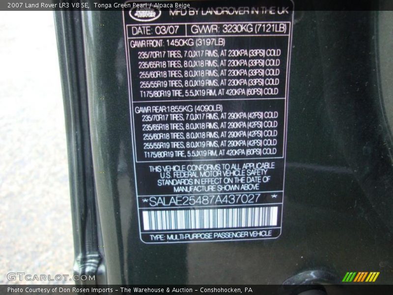 Tonga Green Pearl / Alpaca Beige 2007 Land Rover LR3 V8 SE