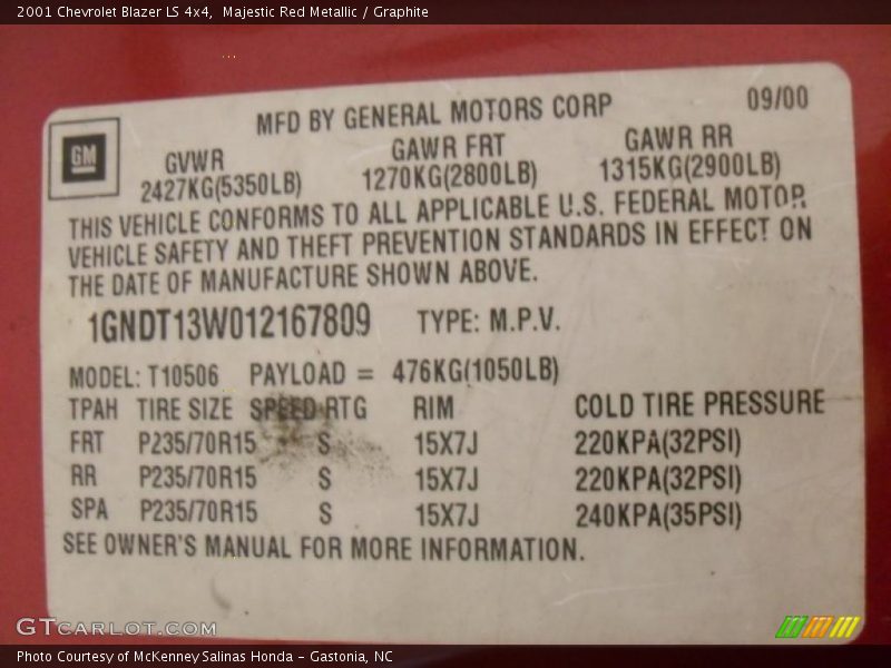 Majestic Red Metallic / Graphite 2001 Chevrolet Blazer LS 4x4