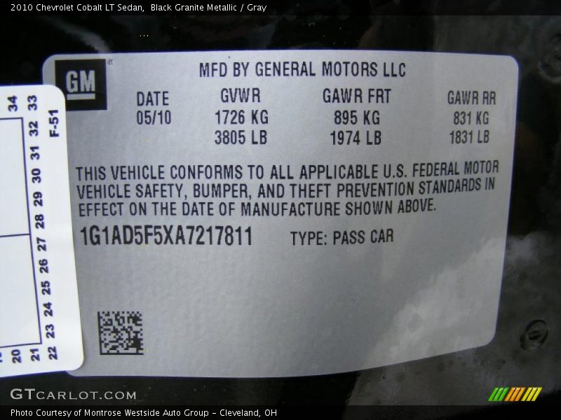 Black Granite Metallic / Gray 2010 Chevrolet Cobalt LT Sedan