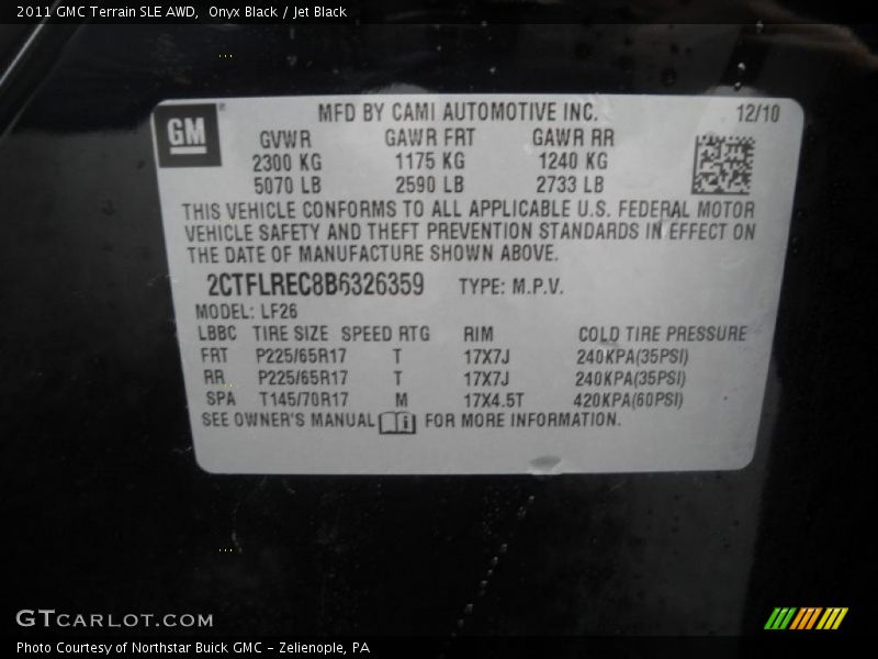 Onyx Black / Jet Black 2011 GMC Terrain SLE AWD