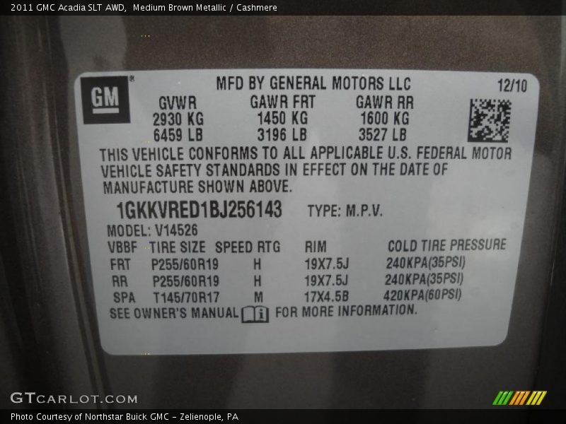 Medium Brown Metallic / Cashmere 2011 GMC Acadia SLT AWD