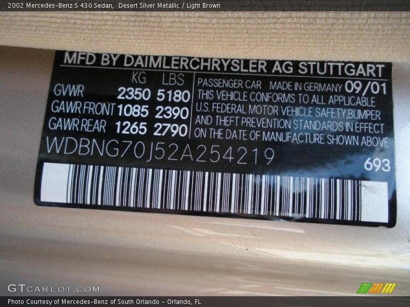 Desert Silver Metallic / Light Brown 2002 Mercedes-Benz S 430 Sedan