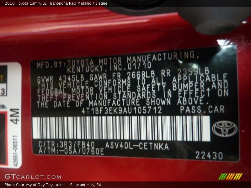 Barcelona Red Metallic / Bisque 2010 Toyota Camry LE
