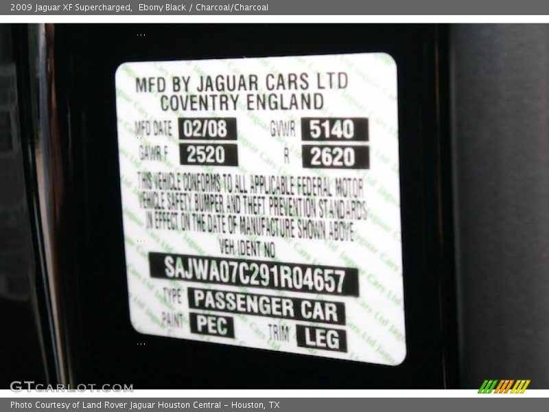 Ebony Black / Charcoal/Charcoal 2009 Jaguar XF Supercharged