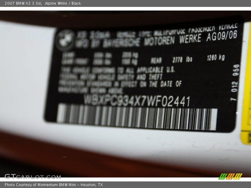 Alpine White / Black 2007 BMW X3 3.0si