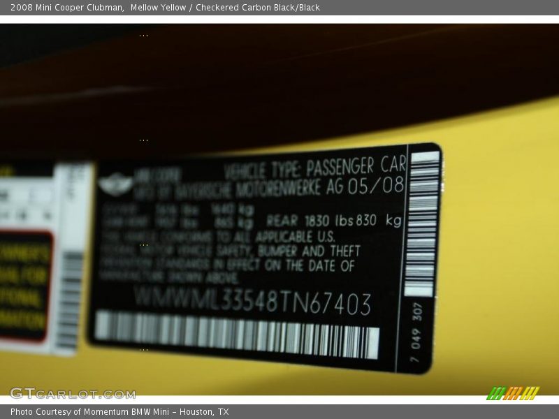 Mellow Yellow / Checkered Carbon Black/Black 2008 Mini Cooper Clubman