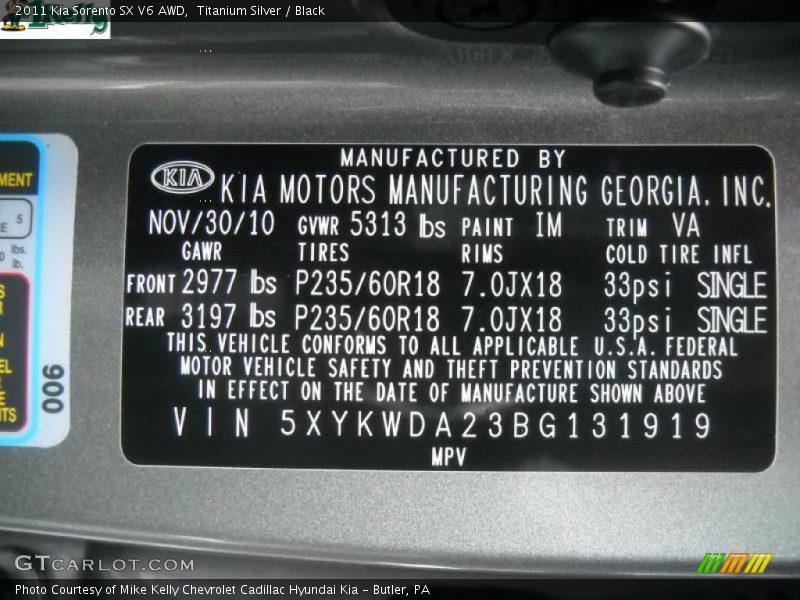2011 Sorento SX V6 AWD Titanium Silver Color Code IM