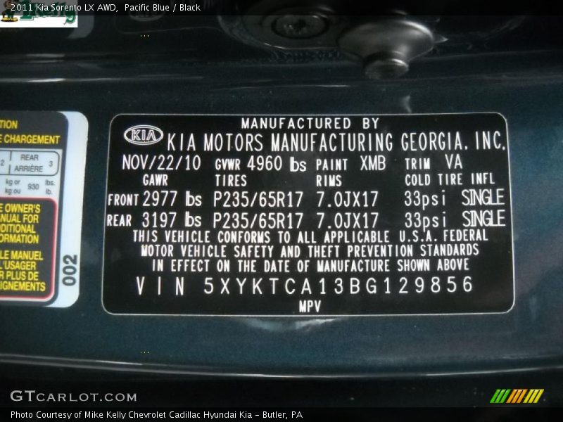 Pacific Blue / Black 2011 Kia Sorento LX AWD