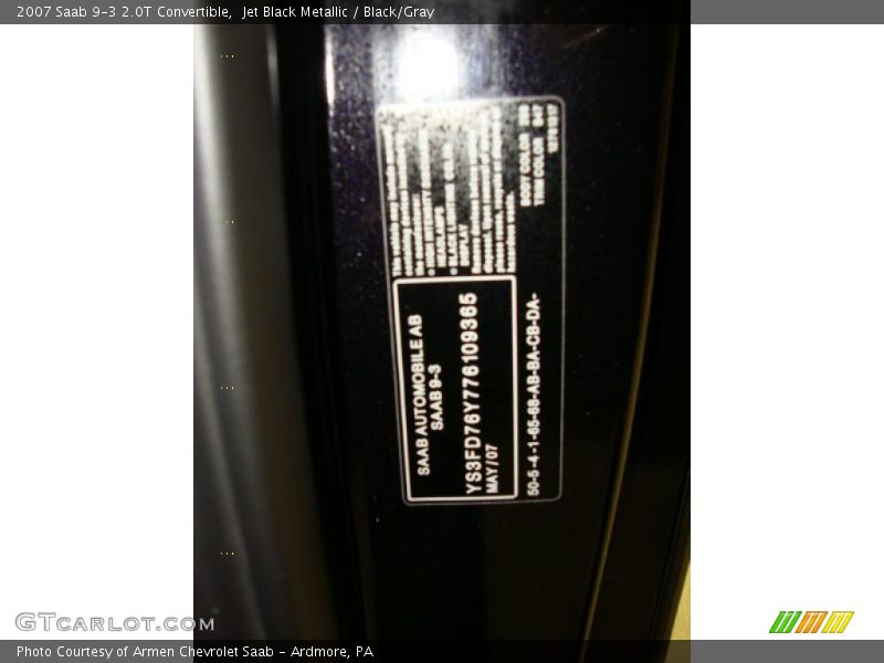 Jet Black Metallic / Black/Gray 2007 Saab 9-3 2.0T Convertible