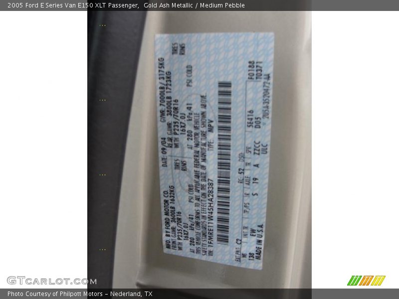 2005 E Series Van E150 XLT Passenger Gold Ash Metallic Color Code C2