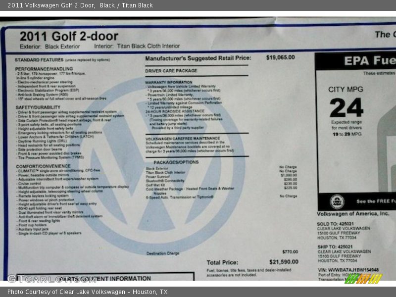  2011 Golf 2 Door Window Sticker