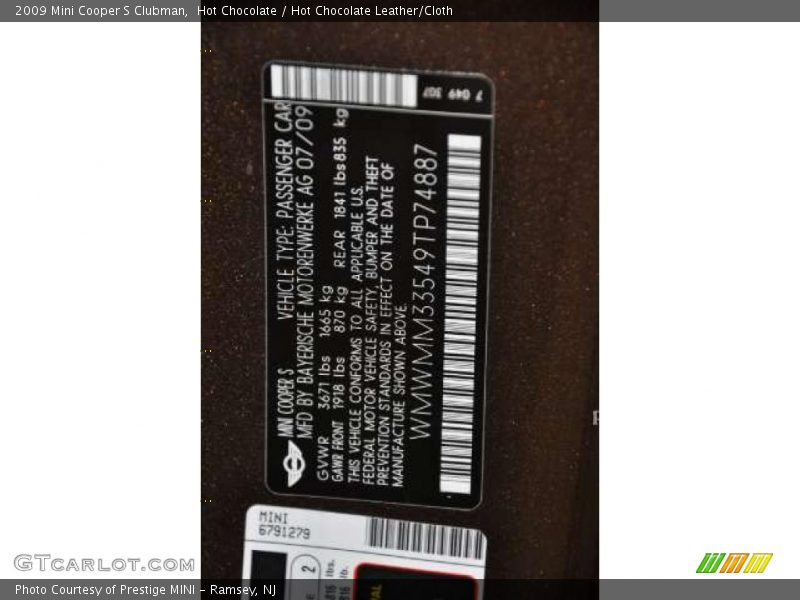 Hot Chocolate / Hot Chocolate Leather/Cloth 2009 Mini Cooper S Clubman