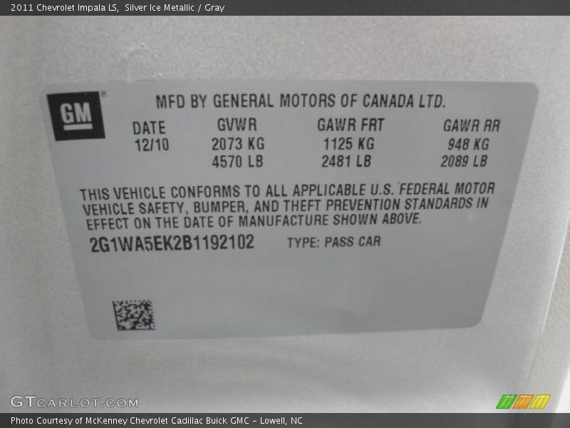 Silver Ice Metallic / Gray 2011 Chevrolet Impala LS