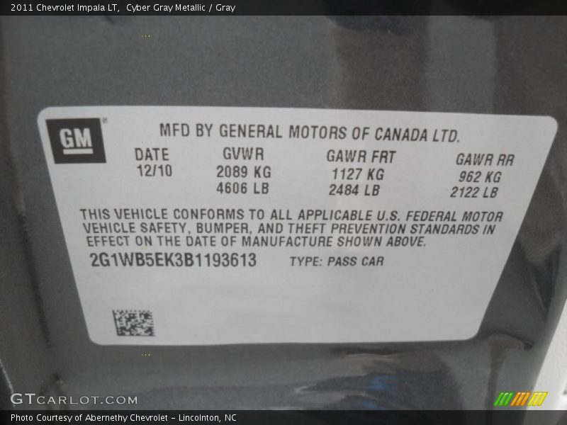 Cyber Gray Metallic / Gray 2011 Chevrolet Impala LT