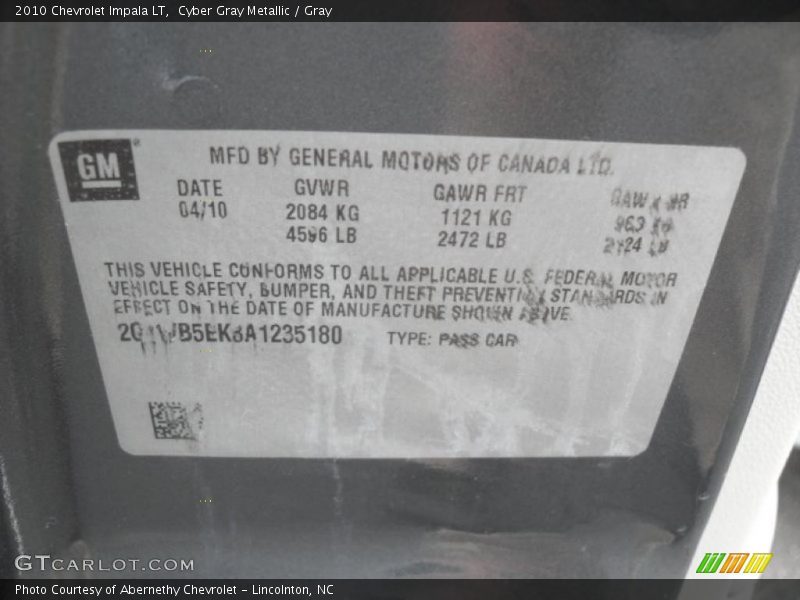 Cyber Gray Metallic / Gray 2010 Chevrolet Impala LT
