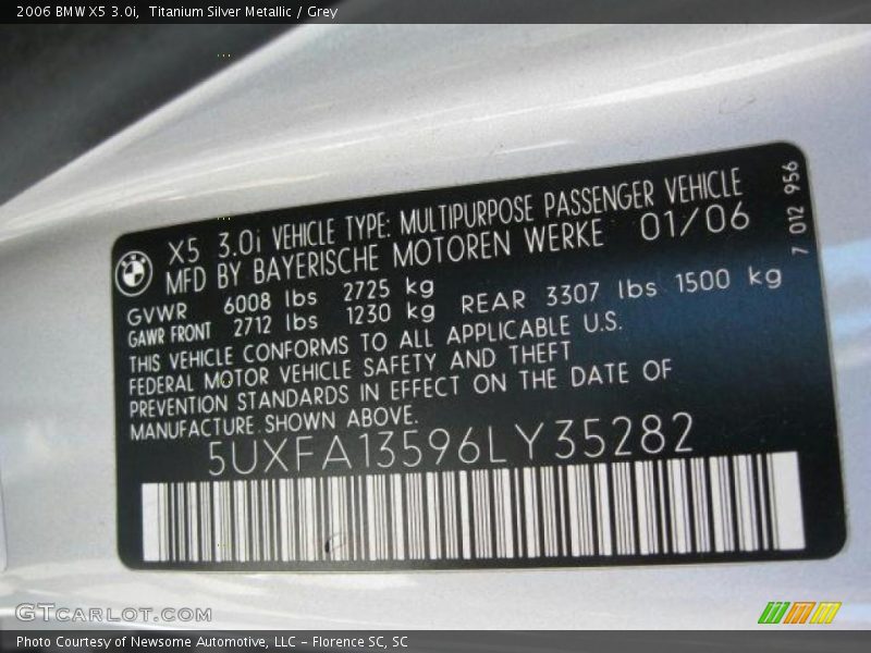 Titanium Silver Metallic / Grey 2006 BMW X5 3.0i