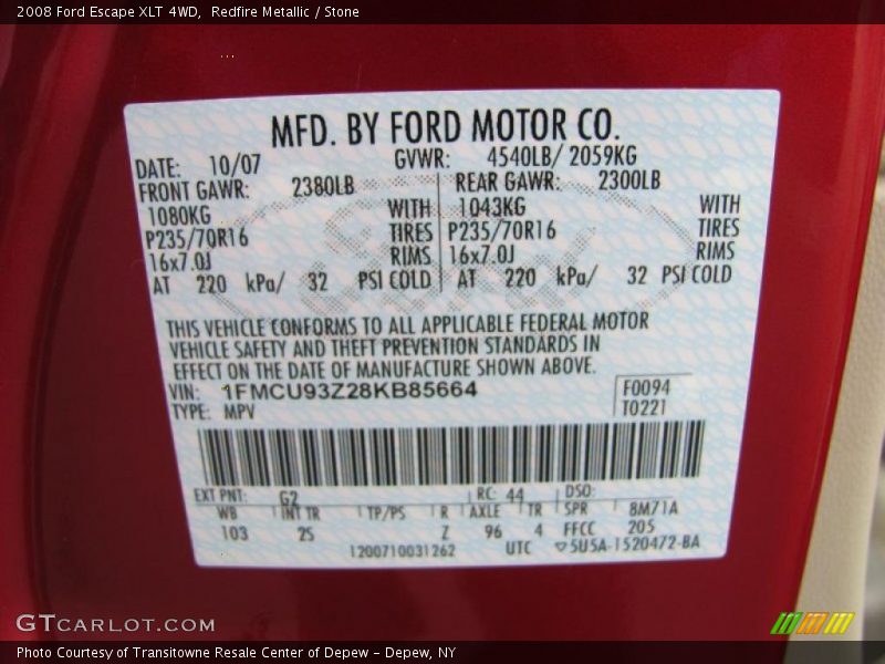 Redfire Metallic / Stone 2008 Ford Escape XLT 4WD