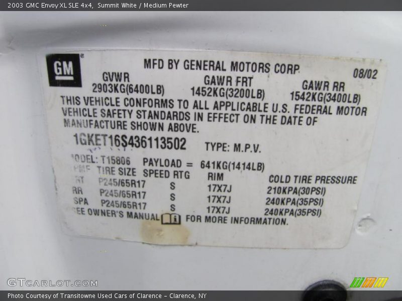 Summit White / Medium Pewter 2003 GMC Envoy XL SLE 4x4