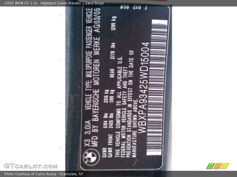 Highland Green Metallic / Sand Beige 2005 BMW X3 3.0i