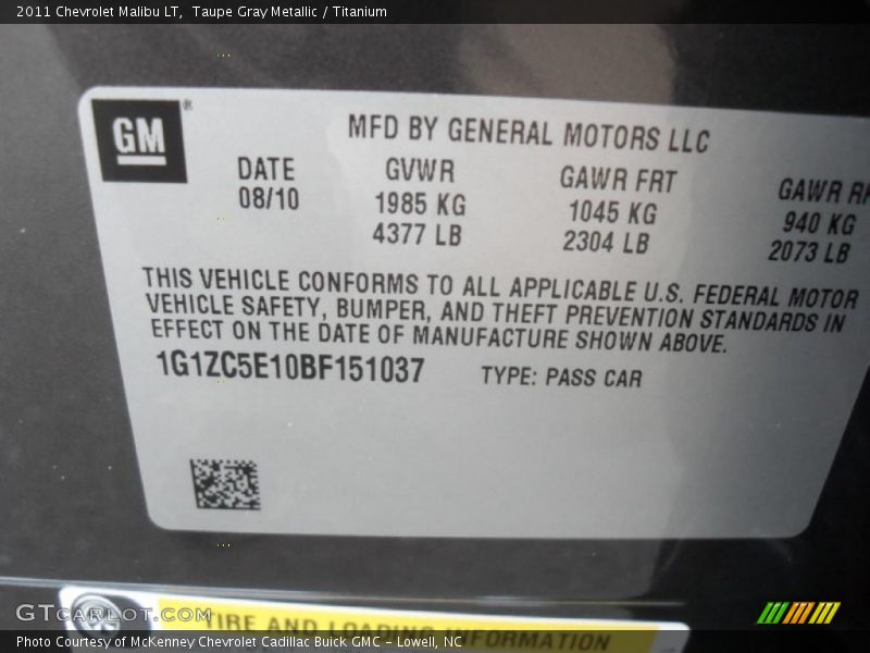 Taupe Gray Metallic / Titanium 2011 Chevrolet Malibu LT