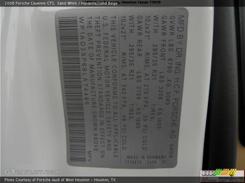 Sand White / Havanna/Sand Beige 2008 Porsche Cayenne GTS