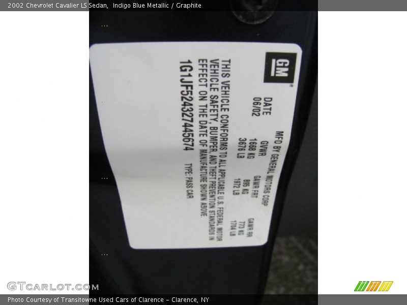 Indigo Blue Metallic / Graphite 2002 Chevrolet Cavalier LS Sedan