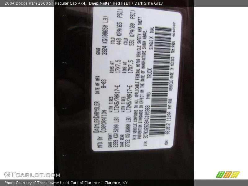 Deep Molten Red Pearl / Dark Slate Gray 2004 Dodge Ram 2500 ST Regular Cab 4x4
