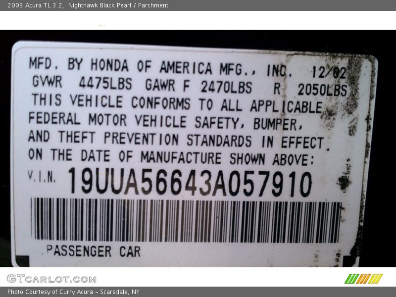 Nighthawk Black Pearl / Parchment 2003 Acura TL 3.2