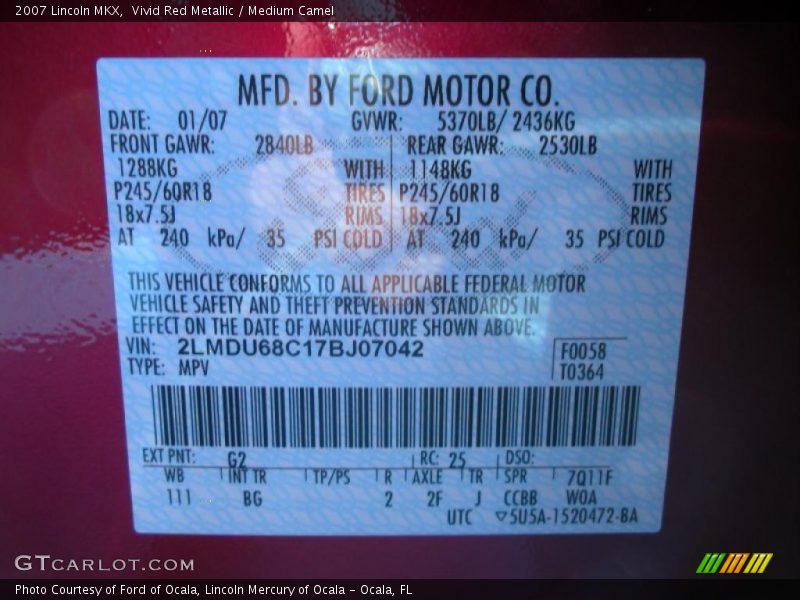 Vivid Red Metallic / Medium Camel 2007 Lincoln MKX
