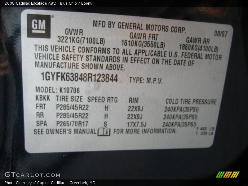 Blue Chip / Ebony 2008 Cadillac Escalade AWD