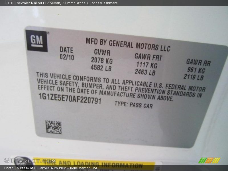 Summit White / Cocoa/Cashmere 2010 Chevrolet Malibu LTZ Sedan