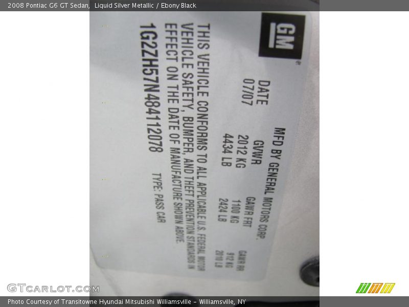 Liquid Silver Metallic / Ebony Black 2008 Pontiac G6 GT Sedan