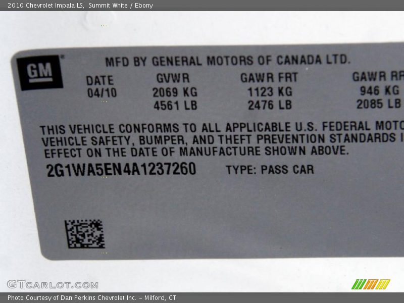Summit White / Ebony 2010 Chevrolet Impala LS