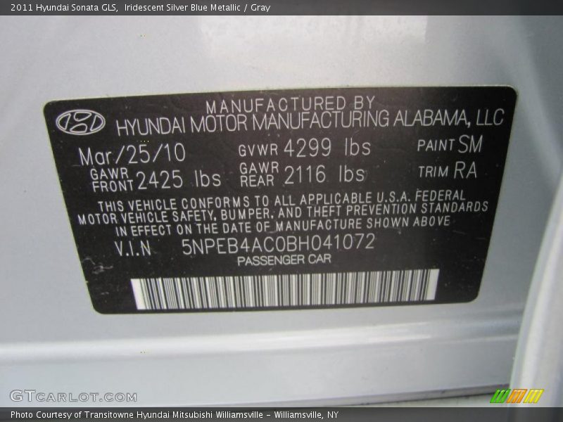 Iridescent Silver Blue Metallic / Gray 2011 Hyundai Sonata GLS